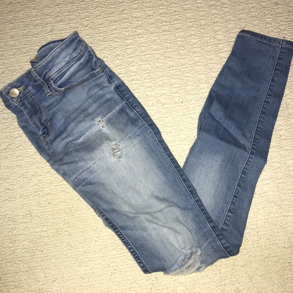 Low Rise Skinny Ripped Jeans